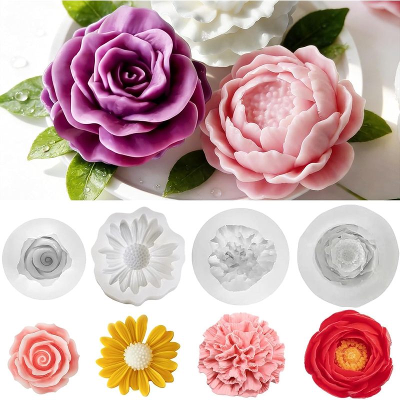 Soap Making Gel - 4 Çiçek Şekilli Kalıp Seti, 3D